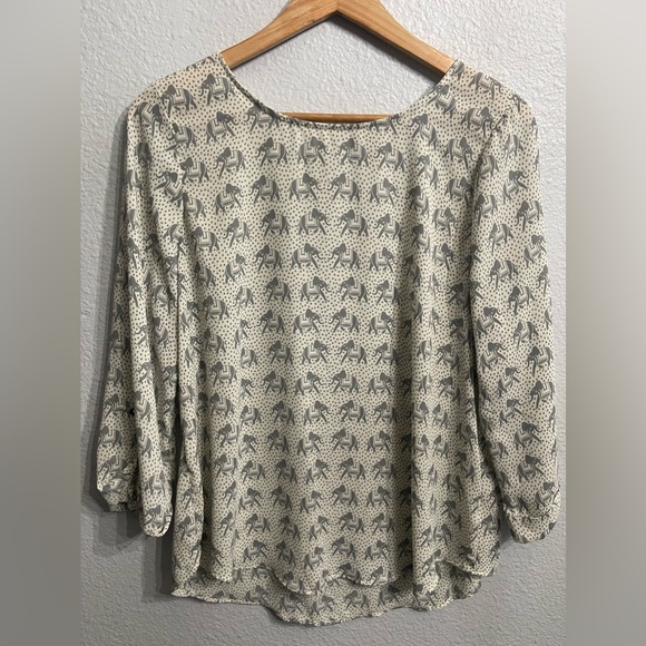 EUC L Elephant Print Blouse - Picture 1 of 8